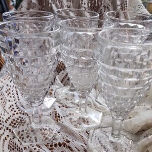 Vintage Set Of 6 Fostoria Glasses Cubist Hexagon Footed